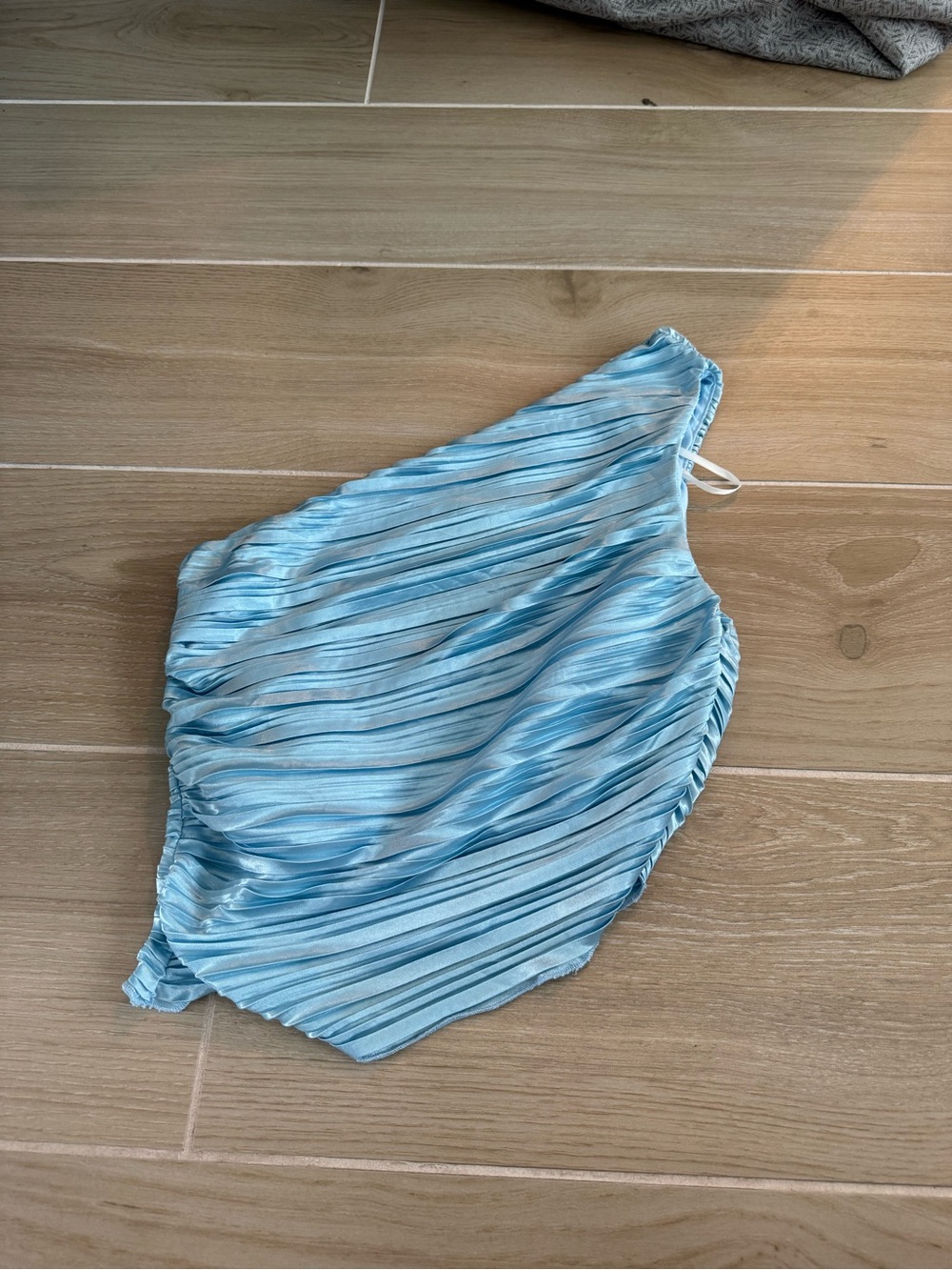 Princess Polly Sky Blue One-Shoulder Pleated Bodysuit